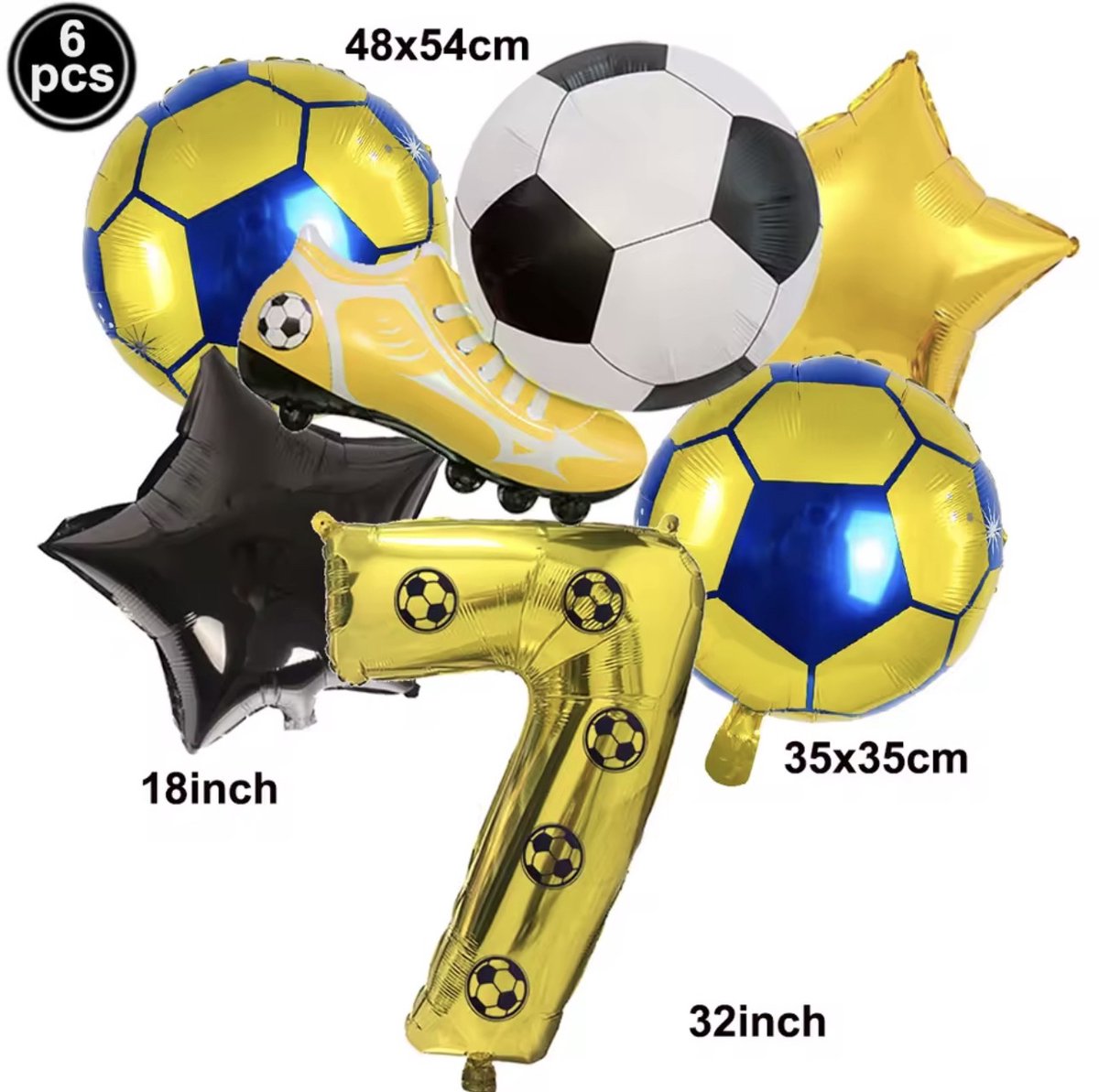 Voetbal Ballonnen Set – Geel Blauw – Cijfer 7 – Verjaardag Decoratie