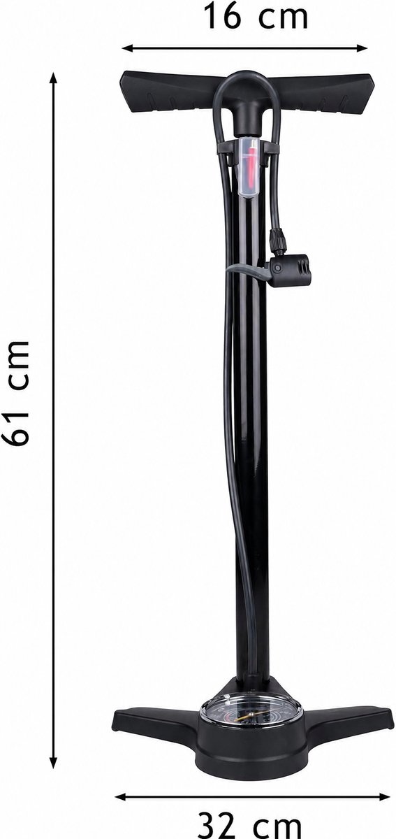 Fietspomp met Manometer 12 Bar – Vloerpomp , Schrader & Frans Ventiel – Inclusief Ballen- en Opblaasadaptoren – Geschikt voor Fiets, Auto & Scooterbanden — afbeelding 3