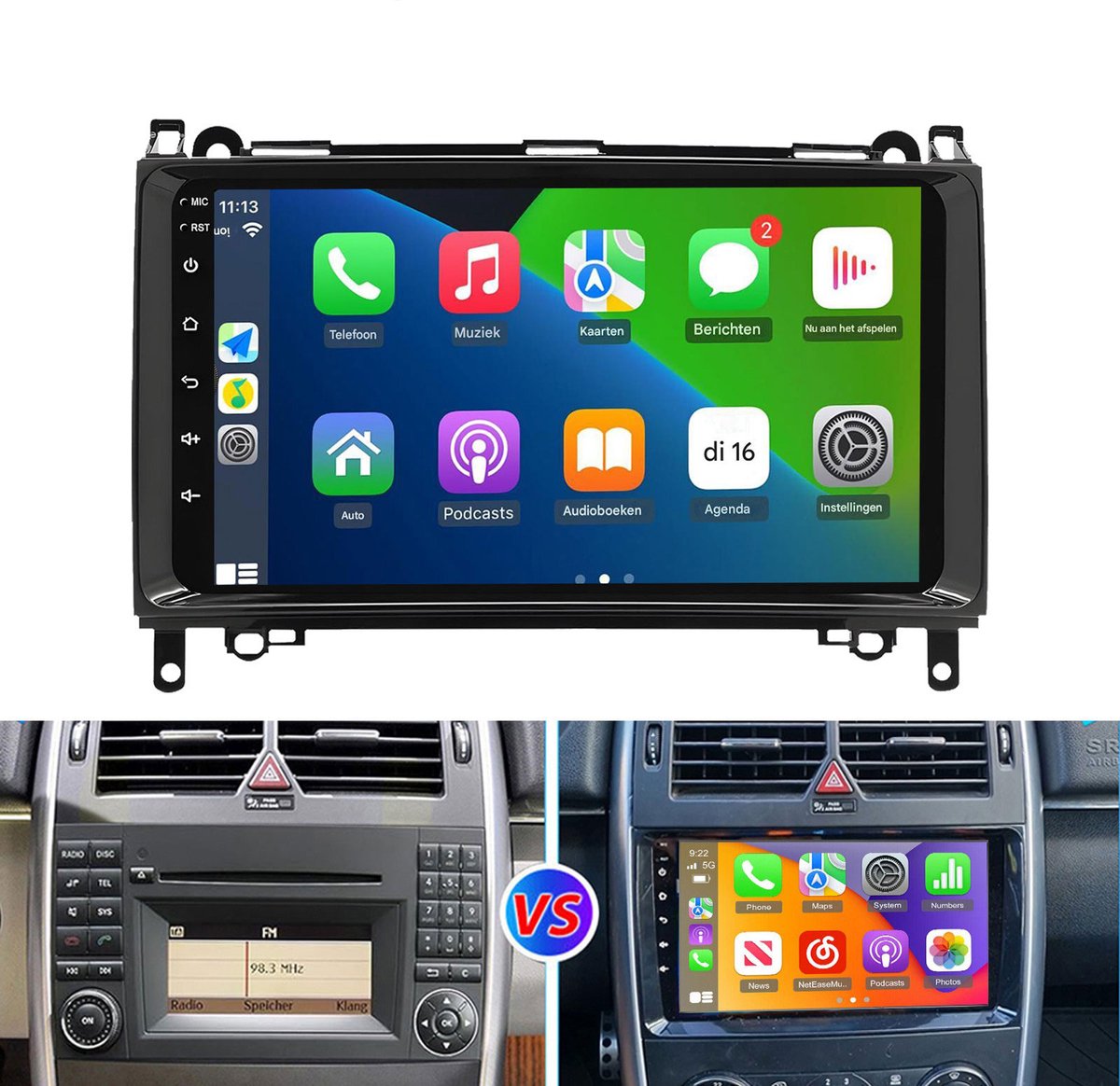 ESSGOO Autoradio - Geschikt voor Mercedes-Benz W169 W245 Sprinter W906 - Draadloze CarPlay & Andriod Auto - Android 15 4 + 64G - Bluetooth & Wifi FM RDS GPS-Navigatiesystem