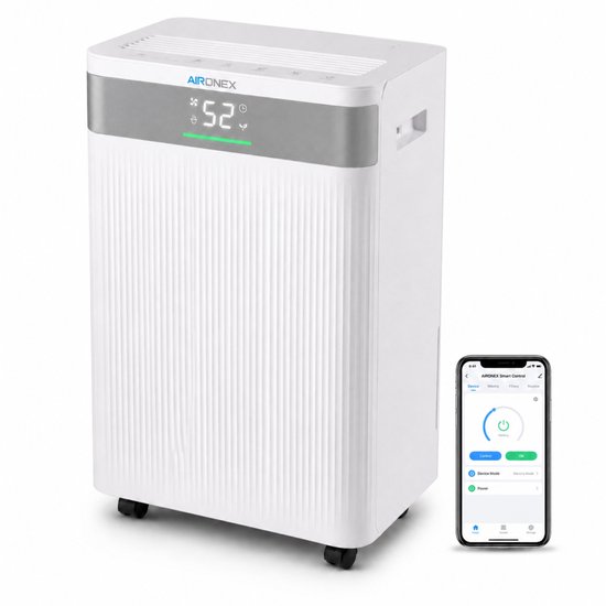 Luchtontvochtiger Aironex - Ontvochtigt 20 liter per dag - Extreem Stil Geschikt voor woonkamer, slaapkamer en badkamer - Vochtvreter - Luchtontvochtiger en Luchtreiniger - Luchtontvochtiger slaapkamer - Wit - Dehumidifier