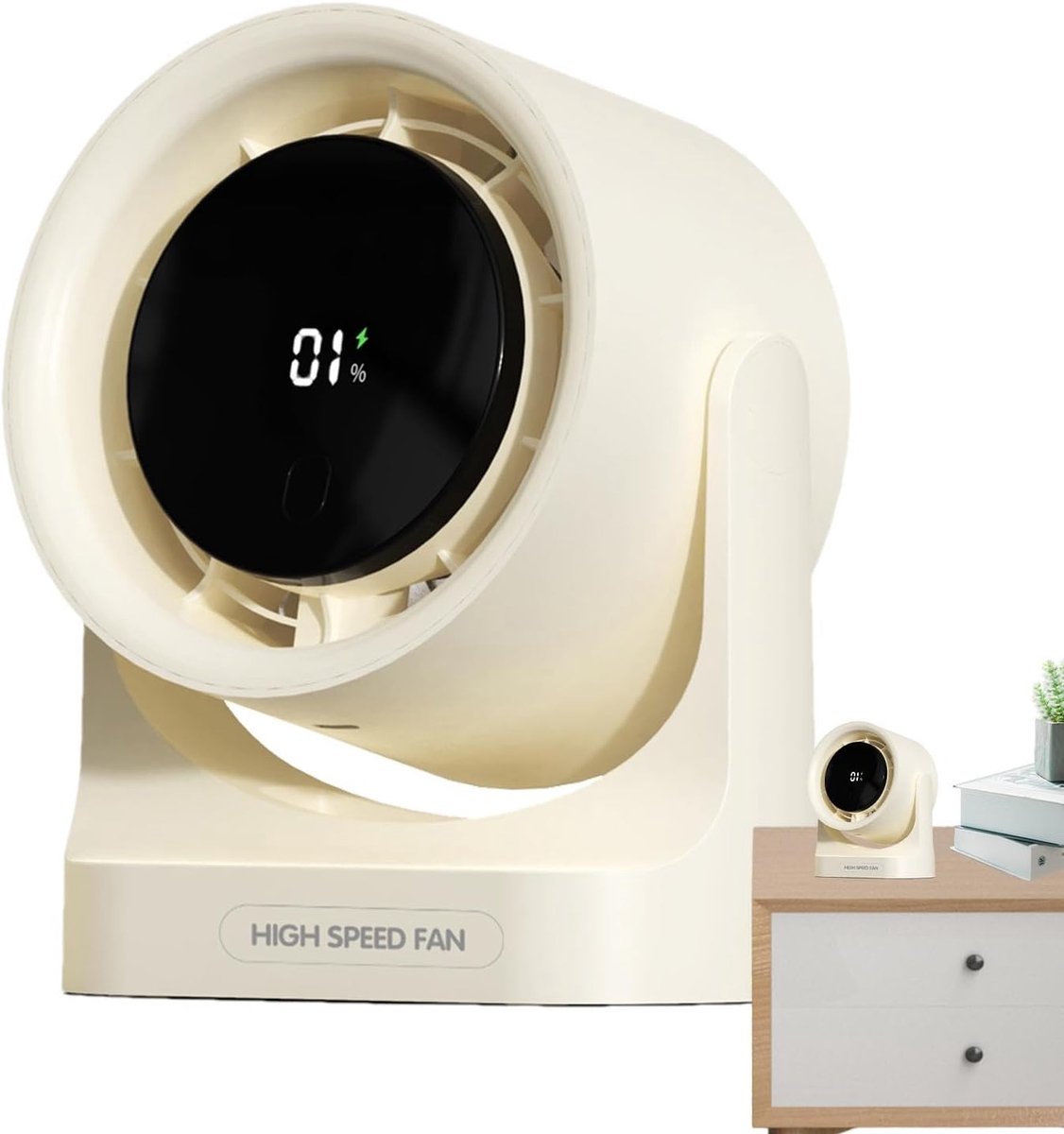 Ventilator met LCD - Tafelventilator Wandmodel - Frisse Lucht - 100 Snelheden - 16.8 x 9.5 x 16.8 cm - Wit