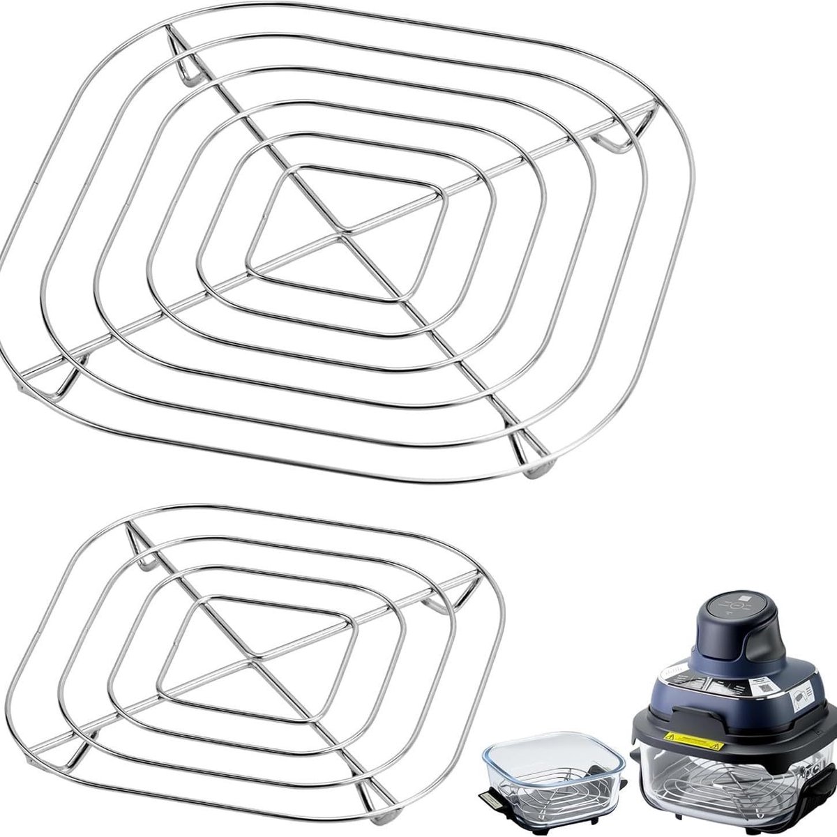 2 stuks RVS airfryer rekken- Roestvast stalen grillaccessoires voor meer kookruimte en optimale luchtcirculatie