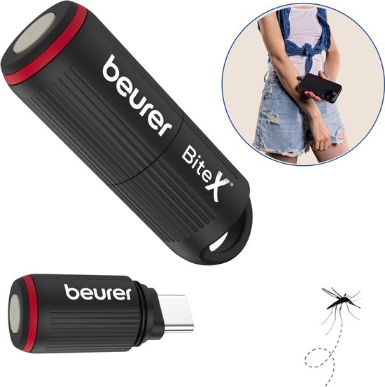 Beurer BiteX Go Insectenbeetheler voor Smartphone – Tegen Jeuk bij Muggenbulten, Insectenbeten en -steken – Zonder Chemicaliën – Past aan je Sleutelbos – Deep Black