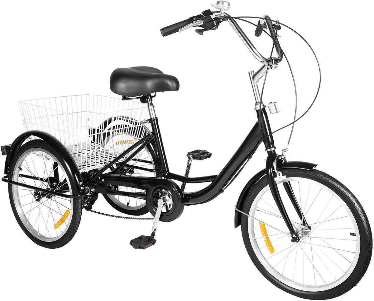 Volwassen Driewieler - Driewiel met mand - Stadsvervoer - 8 Versnellingen - 20 Inch Wielen - Zwart