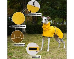Verstelbare lichtgewicht regenjas met reflecterende banden en harnashouder voor Greyhounds, Lurchers en Whippets - Geel - Maat S - Perfect voor natte dagen en buitenactiviteiten