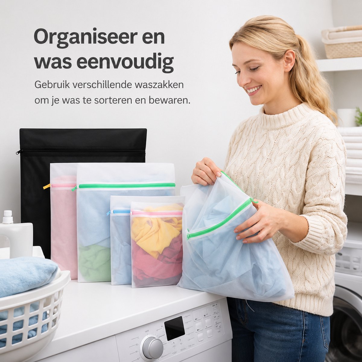 BOTC Waszakken - Wasnetten - Set van 6 - Bescherm je Wasgoed en Wasmachine - Transparant/Wit — afbeelding 5