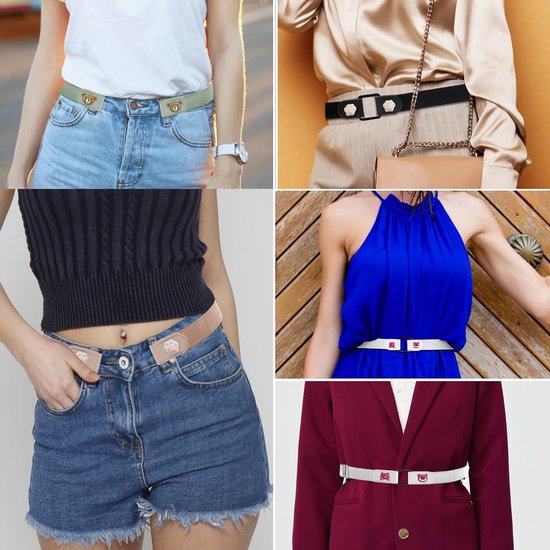 Set van 7 elastische riemen zonder gesp voor kinderen en volwassenen, onzichtbare riem voor jeans, broeken en jurken, diverse kleuren zoals wit, beige, roze, groen, geel en paars — afbeelding 4