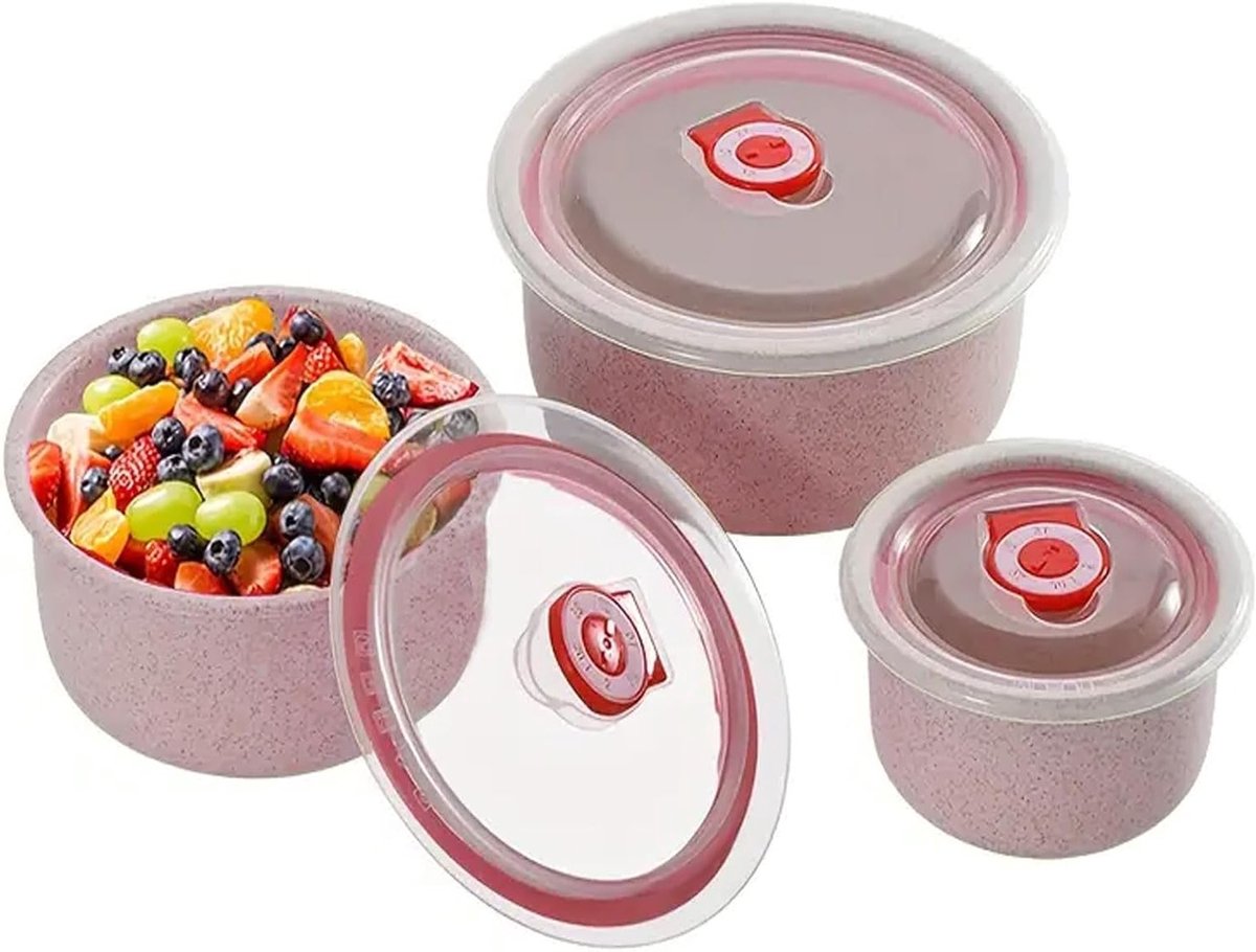 Set van 3 BPA-vrije voedselopslagcontainers, plastic met deksel, vaatwasser- en magnetronbestendig, ideaal voor maaltijdvoorbereiding en vriezer, roze