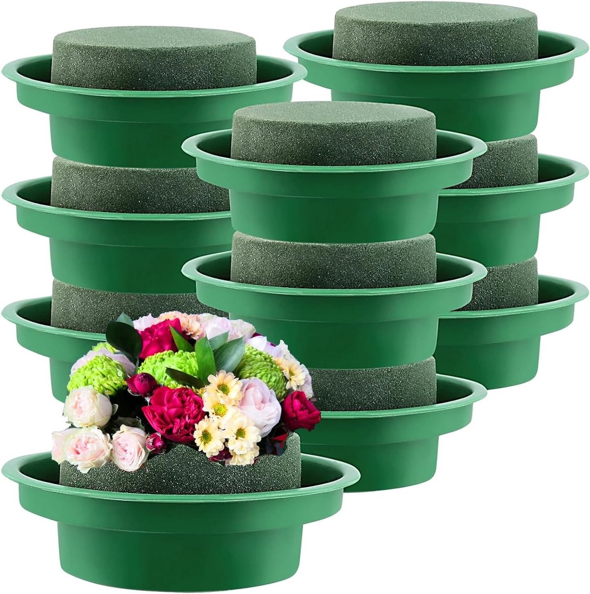 16 Stuks 12cm Bloemenschuim met Schalen, Ronde Groen Bloem Foam Basis voor Bruiloft Decoratie en DIY Creaties