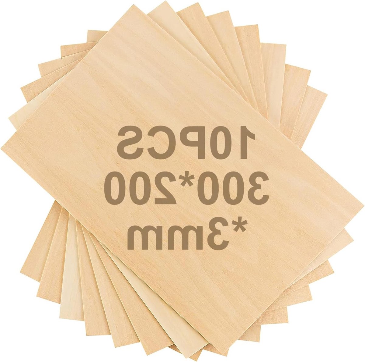 Set van 10 Plywood Platen voor Creatief Houtwerk, Modelbouw, Lasergraveren en Schilderen - Afmetingen 300 x 200 x 3 mm