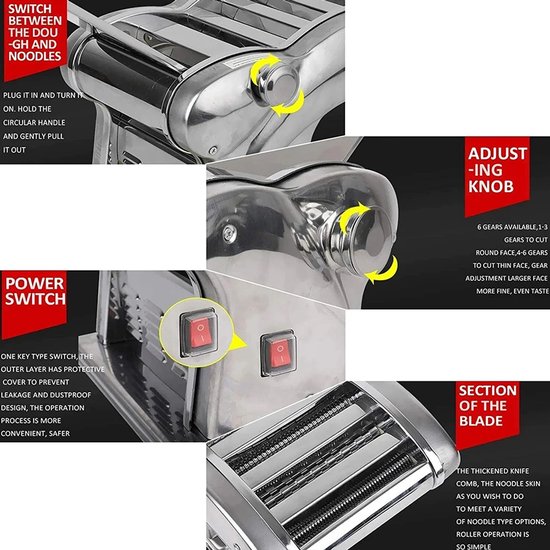 Sensova Electrische Pastamachine - Pastamaker - Roestvrijstaal pasta machine - Pasta roller - 6 snelheden - dikte 2.5 t/m 9 mm noodles van Sensova — afbeelding 4