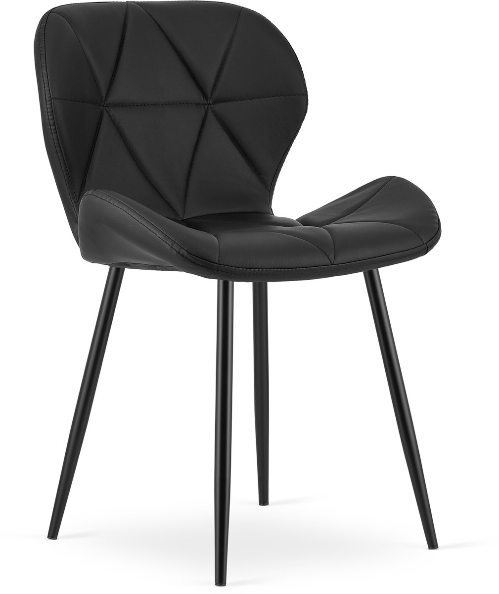 LEOBERT Eetkamerstoel MANGO – Zwart kunstleer – Zwarte metalen poten – Modern design