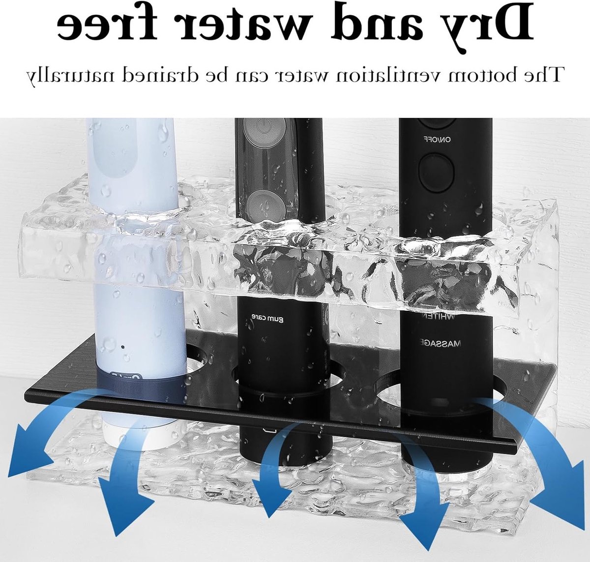 Elektrische tandenborstelhouder voor badkamer en douche, acryl organizer met 3 vakken voor Oral-B en Philips Sonicare tandenborstels — afbeelding 4
