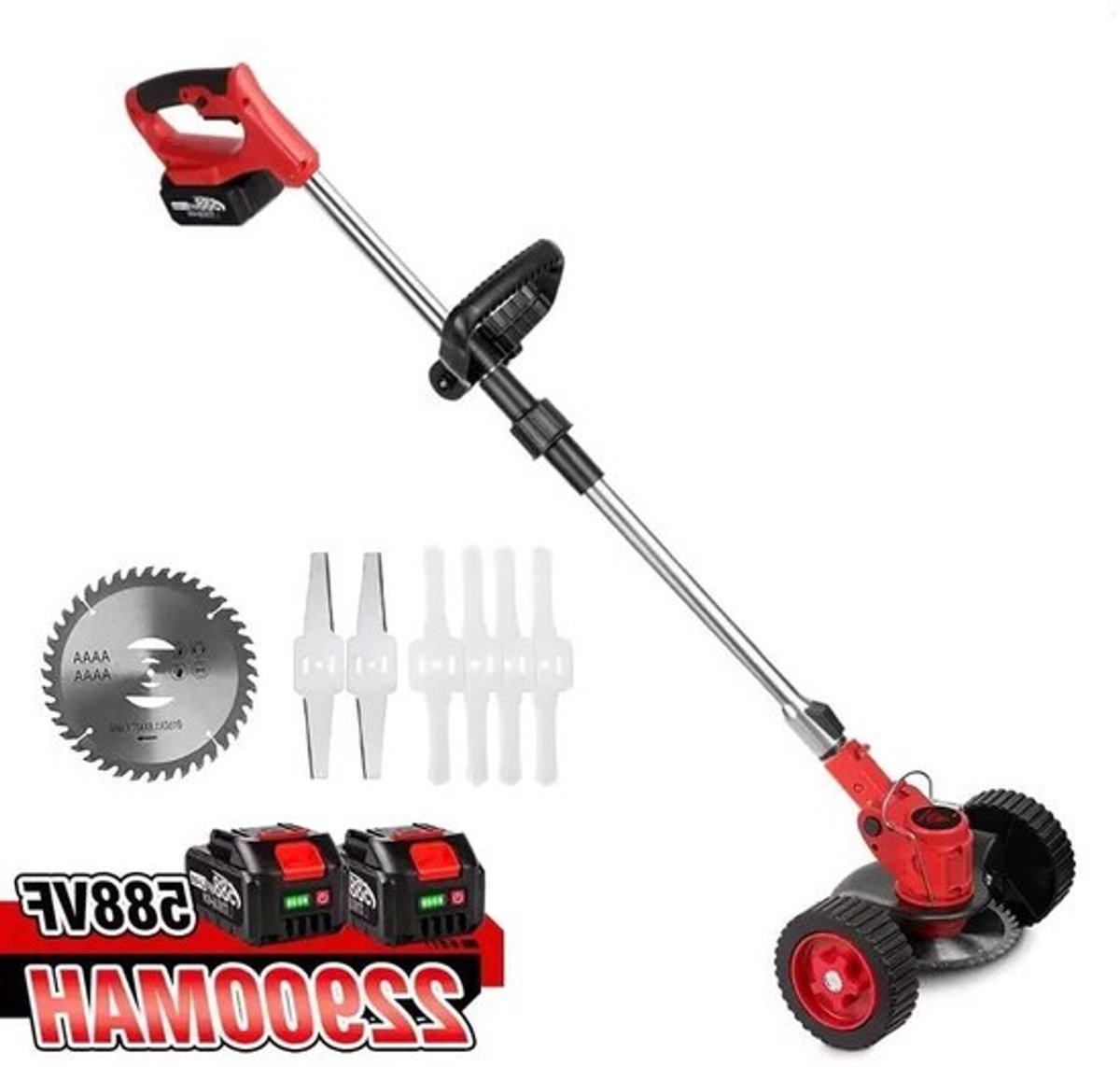 Elektrische Grasmaaier - Grastrimmer - Accu Grasmaaier - Grastrimmer met Accu - Elektrische Grasmaaier - Snoerloze Grastrimmer - Opvouwbaar - Verstelbaar - 2-batterij EU-stekker