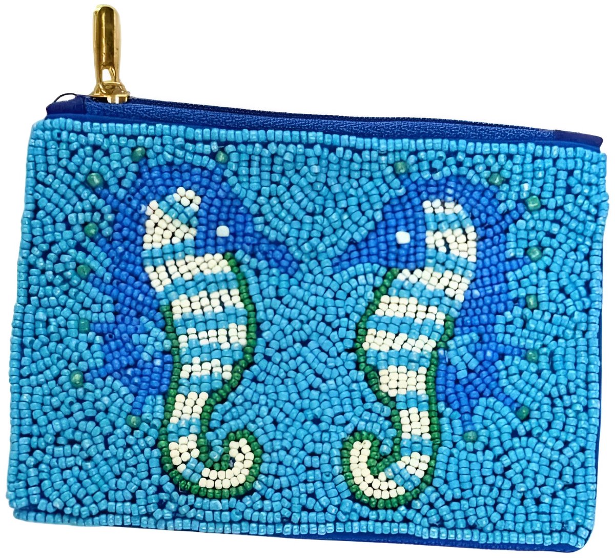 Blauw Portemonneetje met Kraaltjes en Zeepaardjes – Boho Ibiza Stijl – Dames