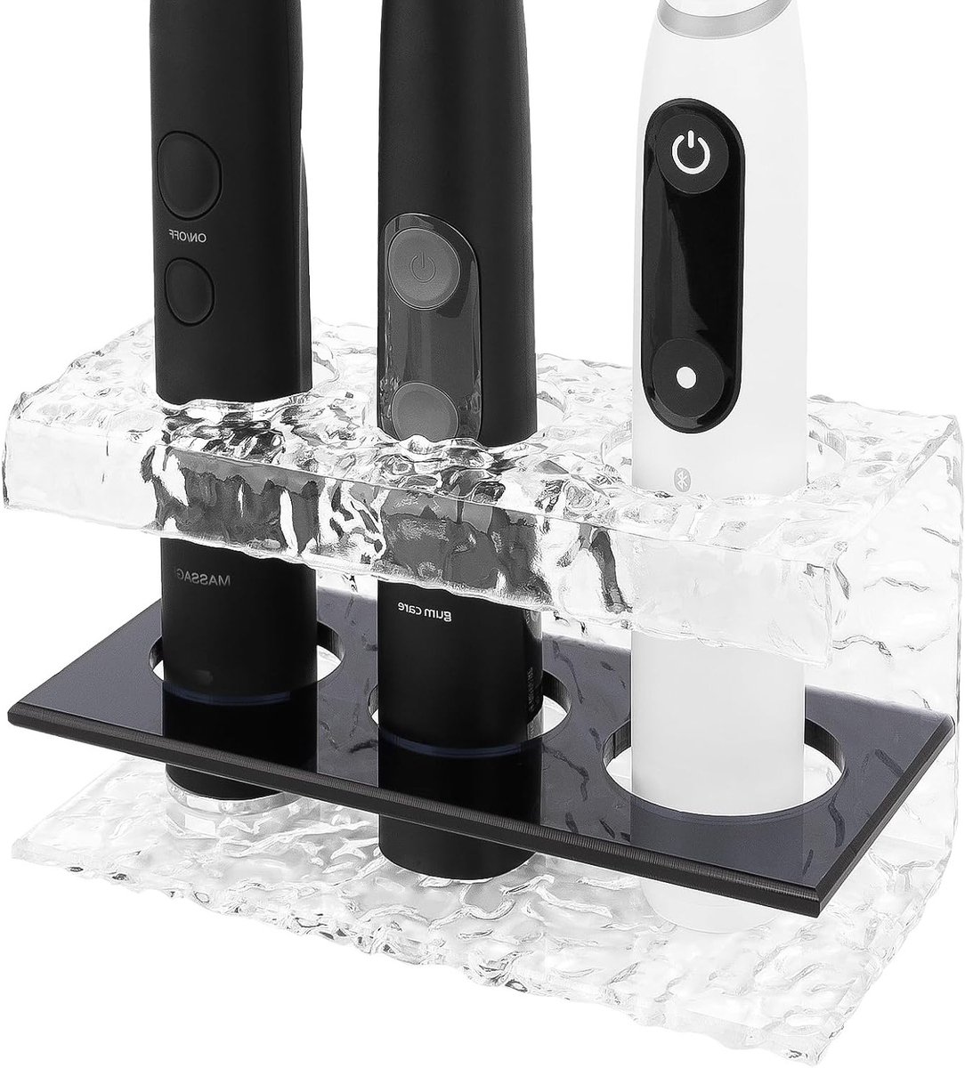 Elektrische tandenborstelhouder voor douche en badkamer, acryl organizer met 3 vakken voor elektrische tandenborstels, geschikt voor Oral-B en Philips Sonicare — afbeelding 1