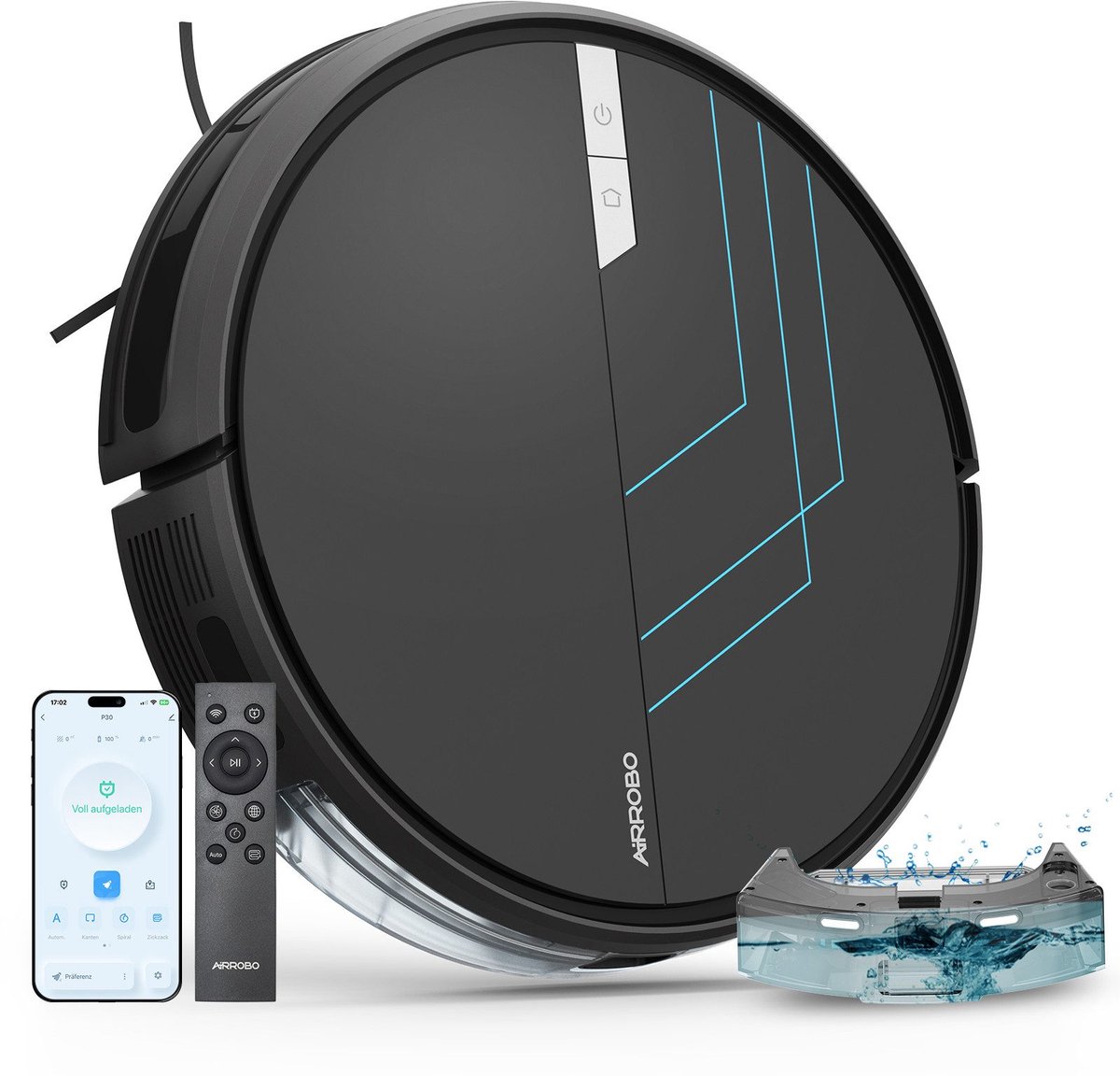 AIRROBO P30 - Robotstofzuiger - voor nat en droog gebruik-met dweilfunctie-krachtige zuigkracht van 3000 Pa-Ondersteunt wifi/app/spraakbesturing-voor dierenharen en harde vloeren