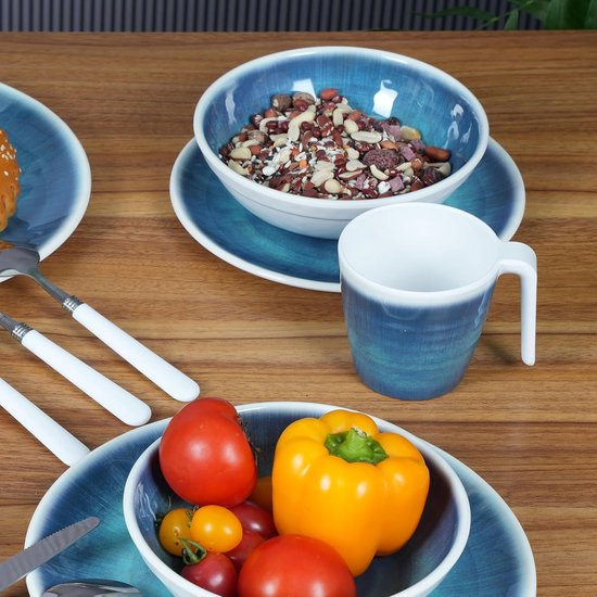 Melamine Mokken Set - Aardewerk Look Bekers - Kampeer Servies - Stapelbaar BPA-vrij - 350 ml Inhoud - Blauw — afbeelding 2