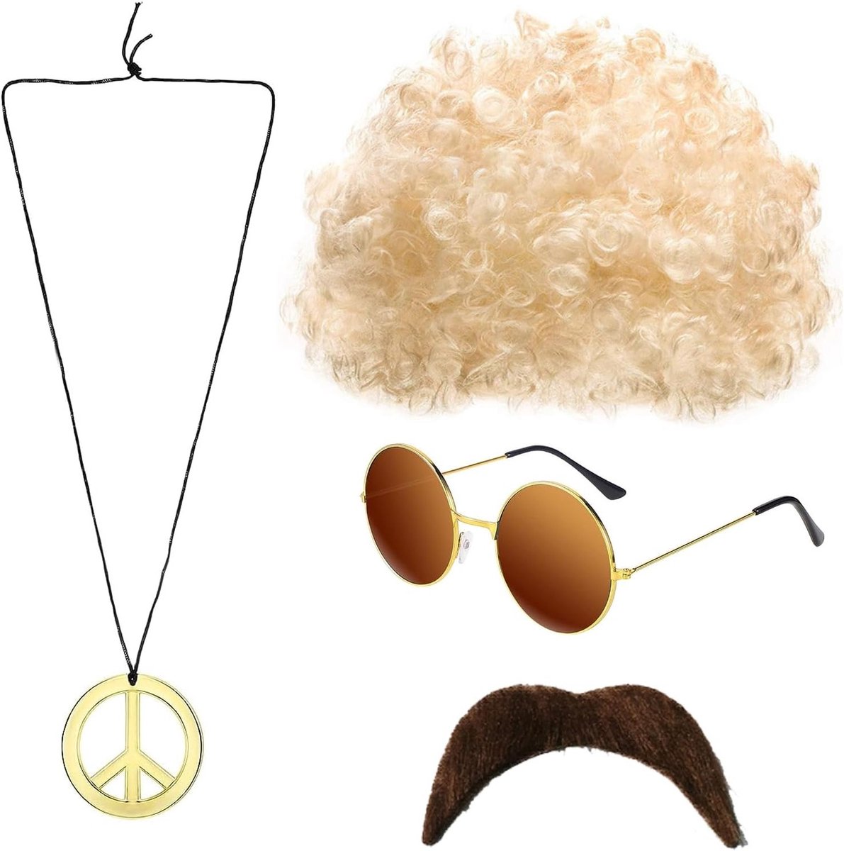 Hippie kostuum voor heren, jaren '70 outfit met accessoires voor themafeesten en carnaval
