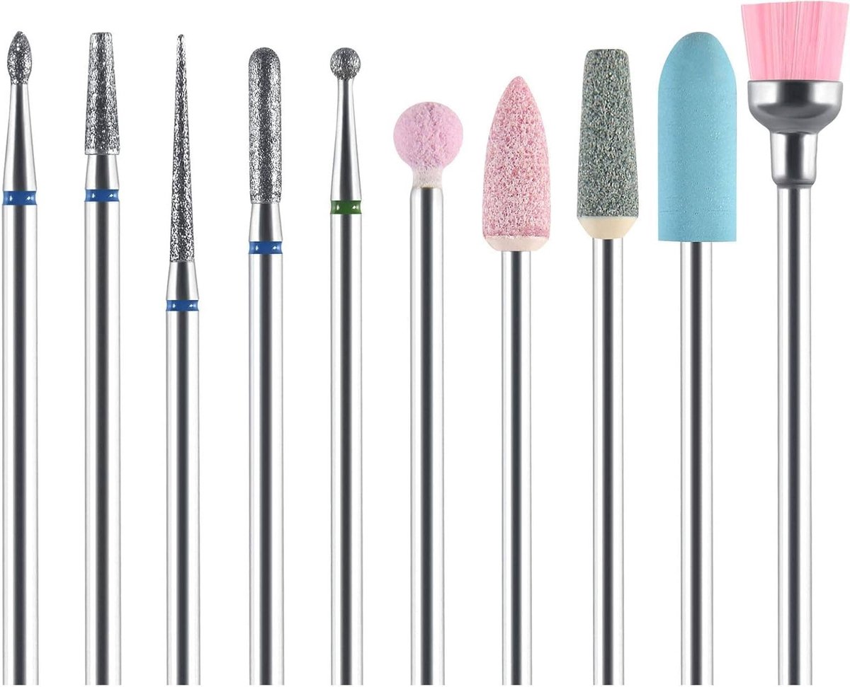 Professionele Nagelbits Set van 10 Stuks, Elektrische Manicure Bits voor Vijl, Polijsten en Verwijderen van Nagels