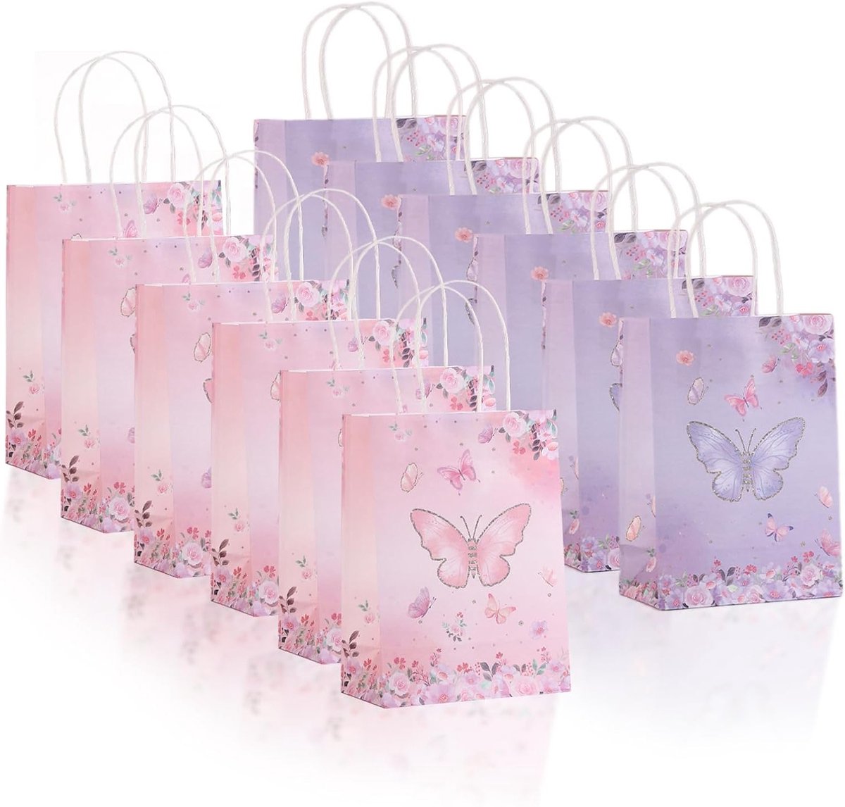Set van 12 Vlinder Cadeauzakken, Papieren Tassen met Handvat, Kleine Tassen voor Verjaardagen, Feestjes en Kerstmis