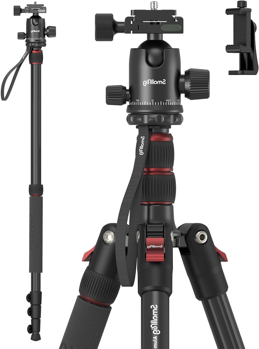 Lichtgewicht en Draagbare Camera Statief Monopod, 182 cm Hoog, 360° Balhoofd, Max Laadvermogen 15 kg, Verstelbaar van 43 cm tot 182 cm