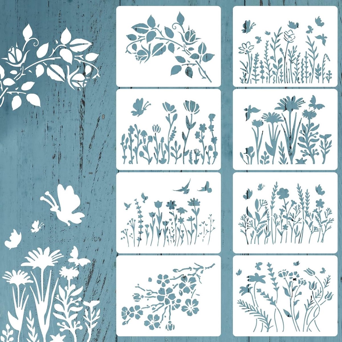 8 Stuks Bloemenstencils - Herbruikbare Sjablonen Voor Schilderen Op Hout, Meubels - Perfect Voor Decoraties