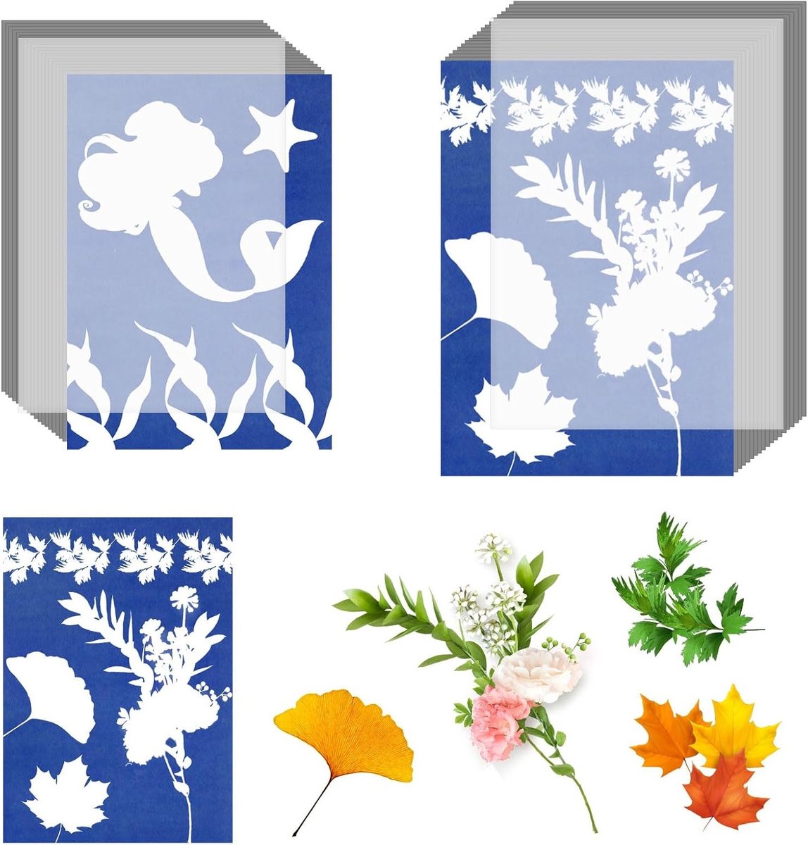 Cyanotype Papier A4 A5 - 40 Vel Zongevoelig Printpapier voor Natuurlijke Afdrukken met 2 Acrylplaten voor Creatieve Projecten
