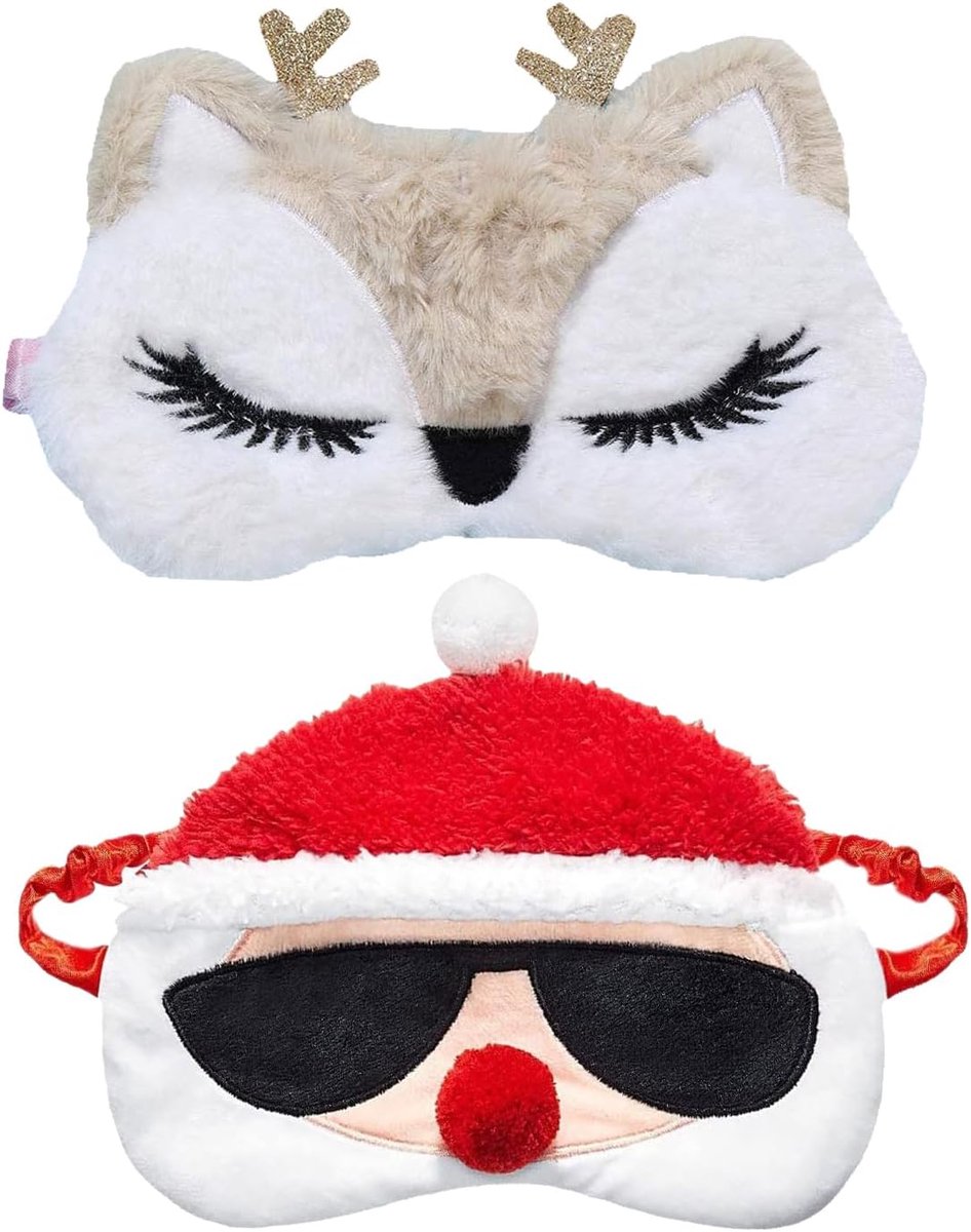 Slaapmasker Rendier - Oogmasker Kerst - Comfortabel Slapen - Zacht Materiaal - 8x8x1 cm - Rood Bruin