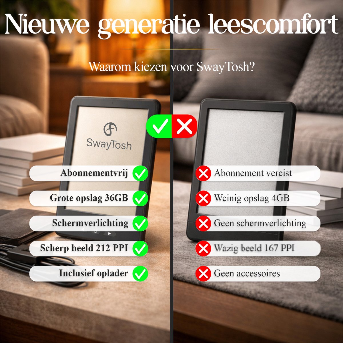 SwayTosh Nova E-Reader 6 inch met Schermverlichting - afbeelding 3
