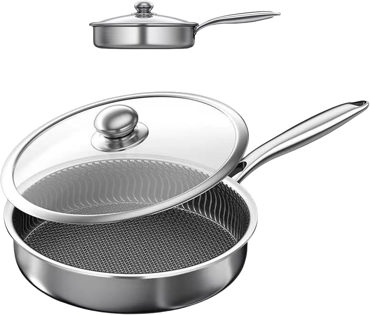 Antiaanbakpan - Diepe Braadpan - Inductie Koken - RVS met Deksel - 26-30cm