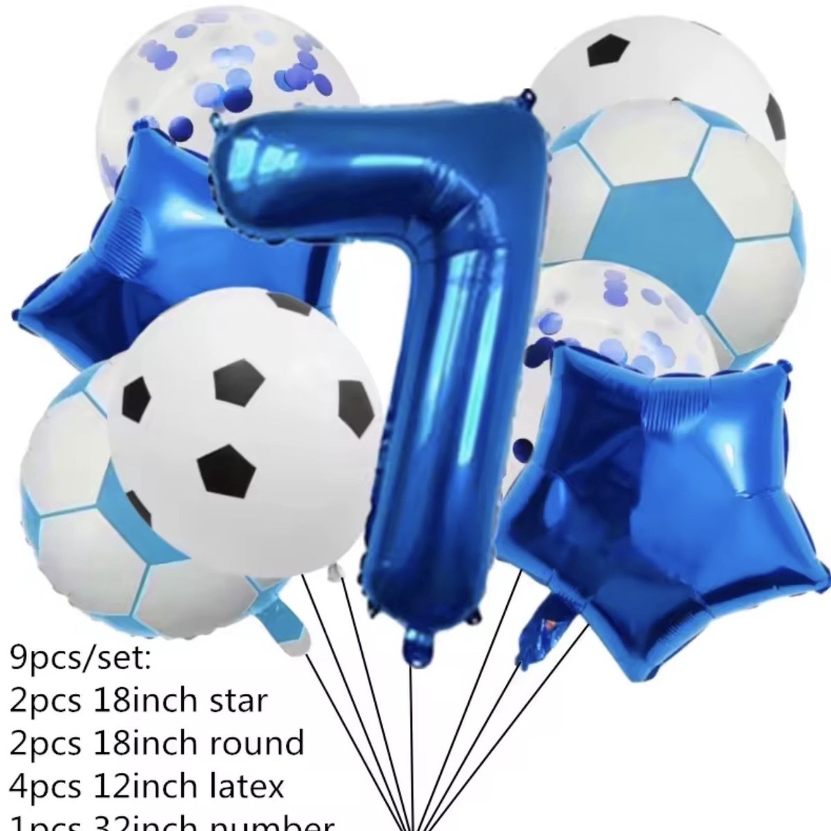 Voetbal Verjaardag Ballonnen Set 7 Jaar – 9 Delig – Blauw – Voetbal Thema