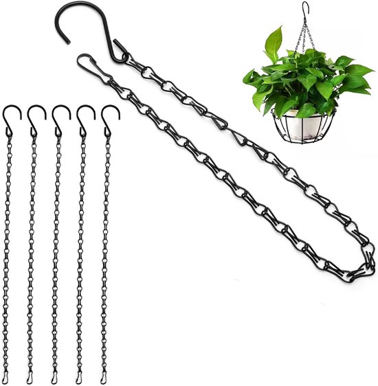6-Pack - Hangende Ketting - 50 Cm - Plantenhangers - Ophangketting - Hangende Ijzeren Ketting Met Haak - Hangkettingen - Bloempothanger - Accessoires - Binnen/Buiten - Geschikt Voor Vogelkooien, Bloempotten, Lantaarns En Reclameborden