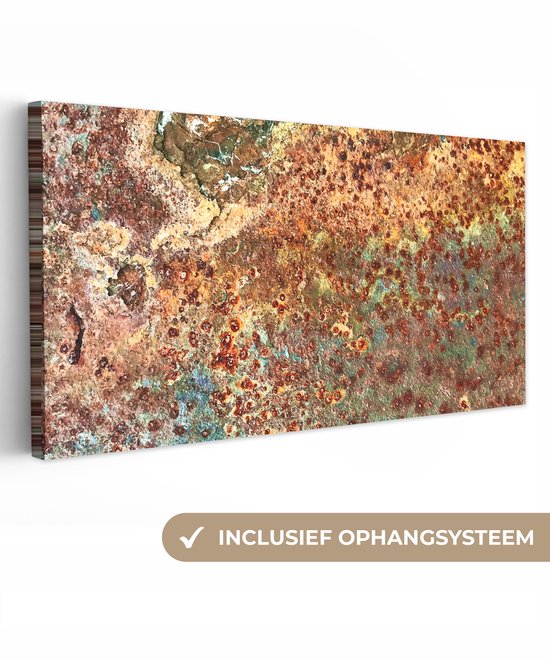 Canvas schilderij 160x80 cm - Wanddecoratie Kleuren - Metaal - Roest - Structuur - Abstract - Muurdecoratie woonkamer - Slaapkamer decoratie - Kamer accessoires - Schilderijen op canvas