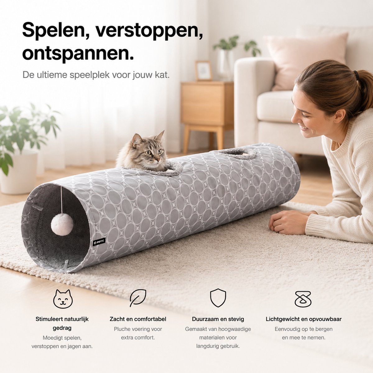 BOTC Kattentunnel - Speeltunnel Voor Dieren - Tunnel Kat - Kattenhuis - Speeltunnel kat - Lichtgrijs — afbeelding 8