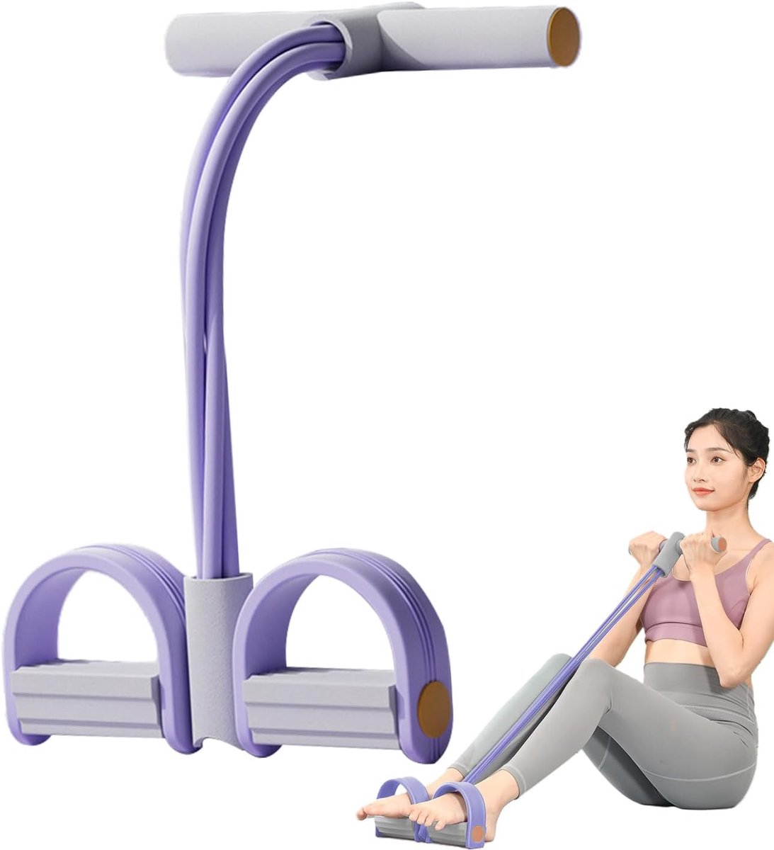 Weerstandsband Pedaal - Buiktrainer Zitten - Thuis Fitness - 4 Buis Ontwerp - 26 x 46 cm - Paars met Bal
