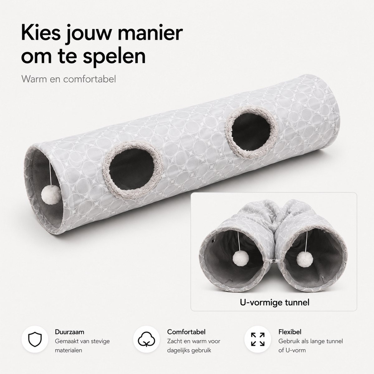 BOTC Kattentunnel - Speeltunnel Voor Dieren - Tunnel Kat - Kattenhuis - Speeltunnel kat - Lichtgrijs — afbeelding 7
