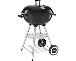 tectake® Houtskool Barbeque - Kogel BBQ - Ø 41,5 cm Grillplaat - Grill met 2 Wielen - Smoker met Deksel - Rond - Zwart - Metaal