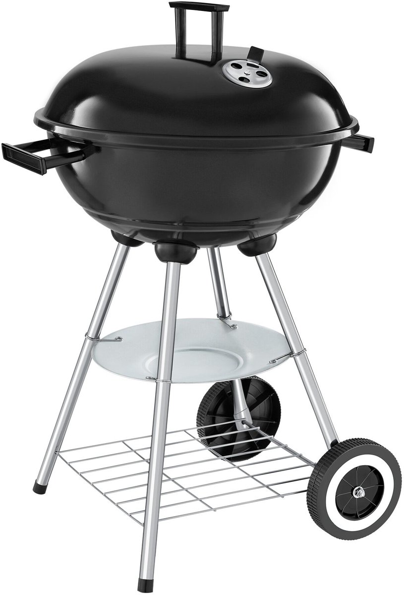 tectake® Houtskool Barbeque - Kogel BBQ - Ø 41,5 cm Grillplaat - Grill met 2 Wielen - Smoker met Deksel - Rond - Zwart - Metaal