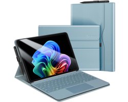 Zandarix Convient pour Microsoft Surface Pro 12 pouces - Étui portefeuille professionnel - Porte-stylo - Compatible avec le clavier - Housse de tablette - Bleu