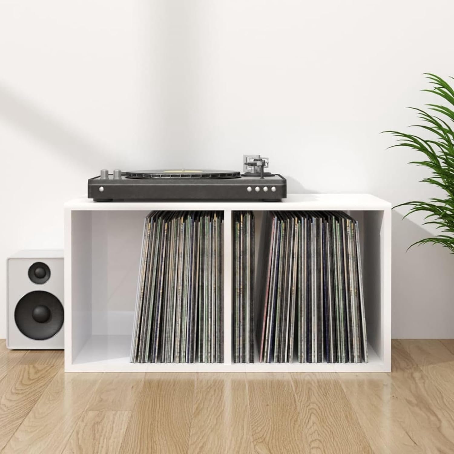Vinyl Opbergkast - LP Opbergdoos - Muziek Collectie - Hoogglans Afwerking - 71x34x36 cm - Wit