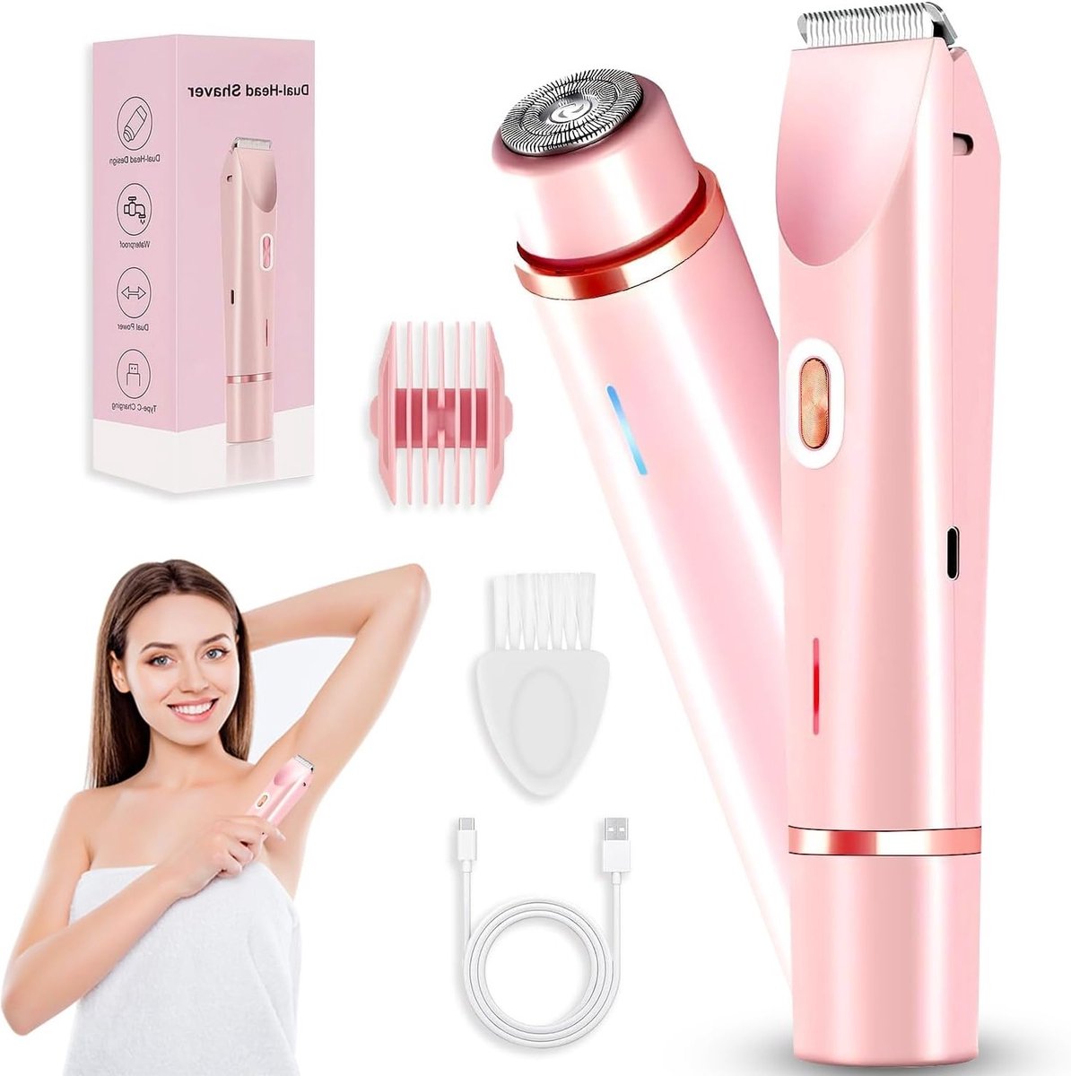 Draadloze 2-in-1 Elektrische Scheerapparaat voor Vrouwen, Intieme Zone en Bikinilijn Trimmer met Comfortabele Scheerresultaten