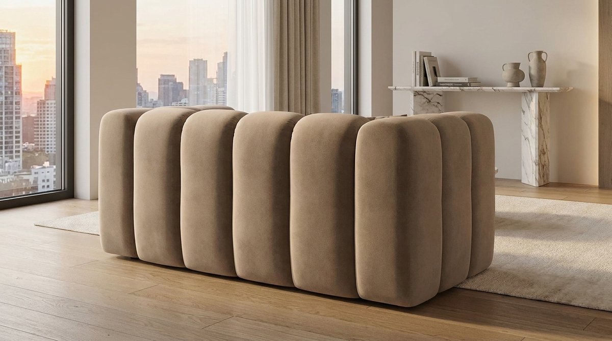 2-Zits Fauteuil - Industrohome GrandLuxe Relaxbank Donkerbruin Velours/Chenille – Luxe Design Sofa / Kleine Bank / Lounge Fauteuil met HR-Schuim & Sierkussen voor Woonkamer & Slaapkamer