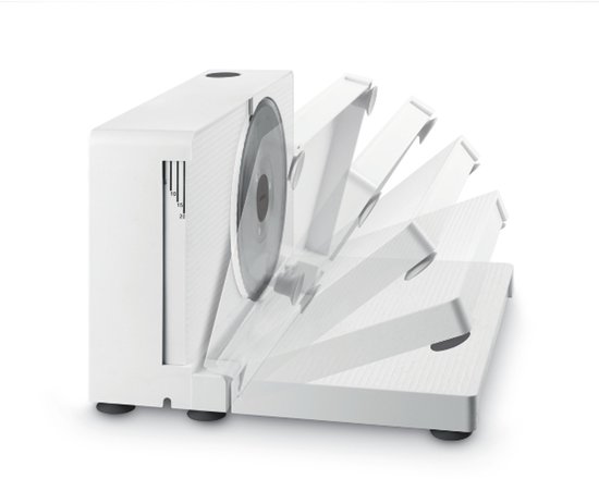 FRITEL SL 3081 Allessnijder – Broodsnijmachine en Snijmachine voor Charcuterie, Groenten & Fruit – Opvouwbaar – Instelbare Snijdikte 0-20 mm – Wit/Zwart — afbeelding 4