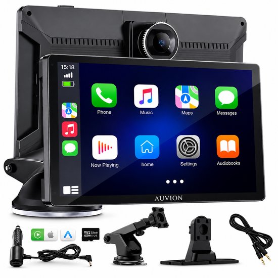Auvion 9″ Auto Scherm met Draadloos Apple CarPlay, Android Auto, Navigatie, Dashcam, Bluetooth