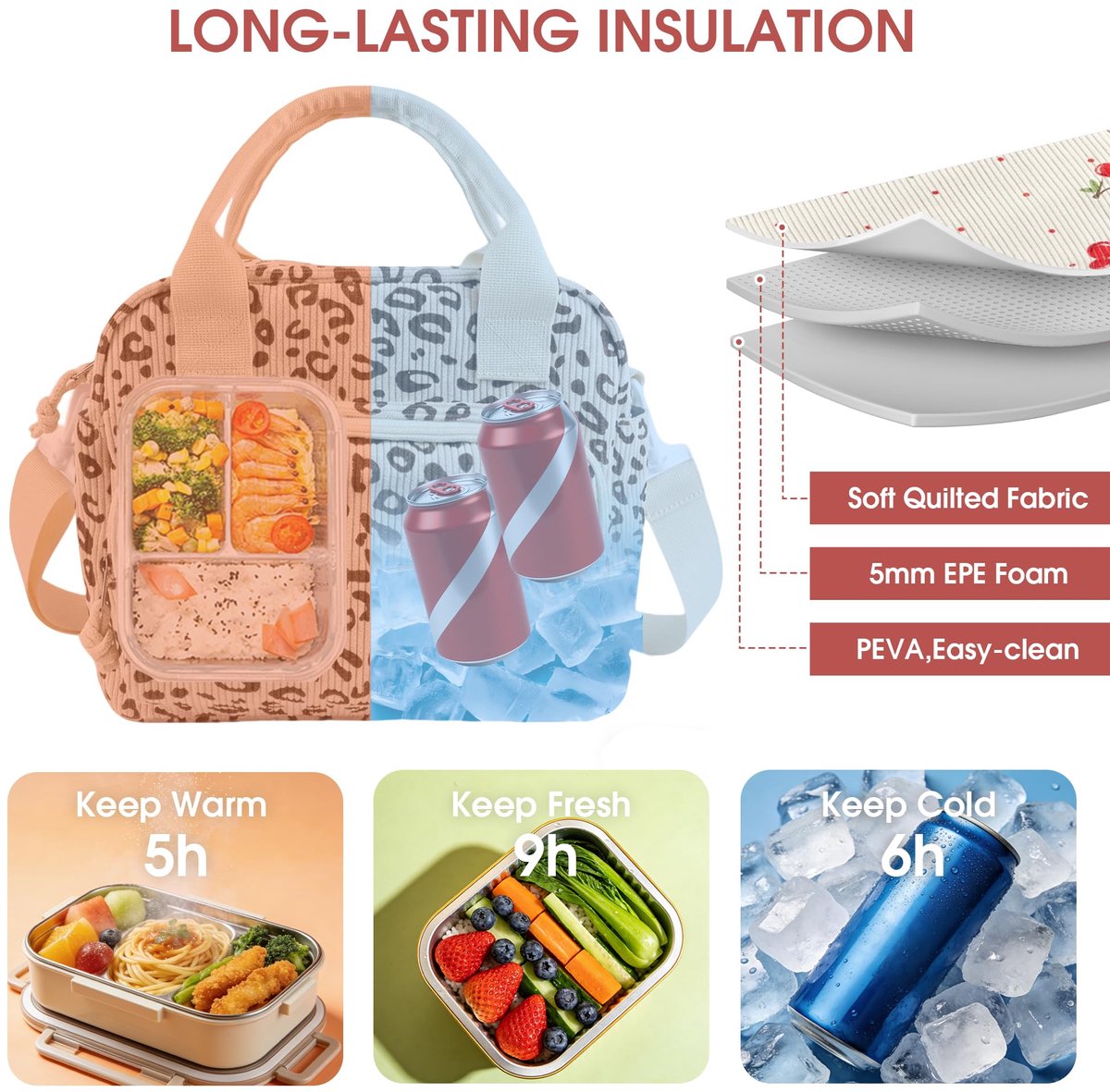 Namajunas - Koeltasje klein - Koeltas 12L - Lunchtas dames - Geïsoleerde tas van ribfluweel - Levensmiddelenecht PEVA-voering - 5-vaks tote bag met afneembare schouderriem - Schoudertas voor kantoor, werk, picknick - Stijlvol en duurzaam — cadeau in Cadeau-ideeën - foto 7