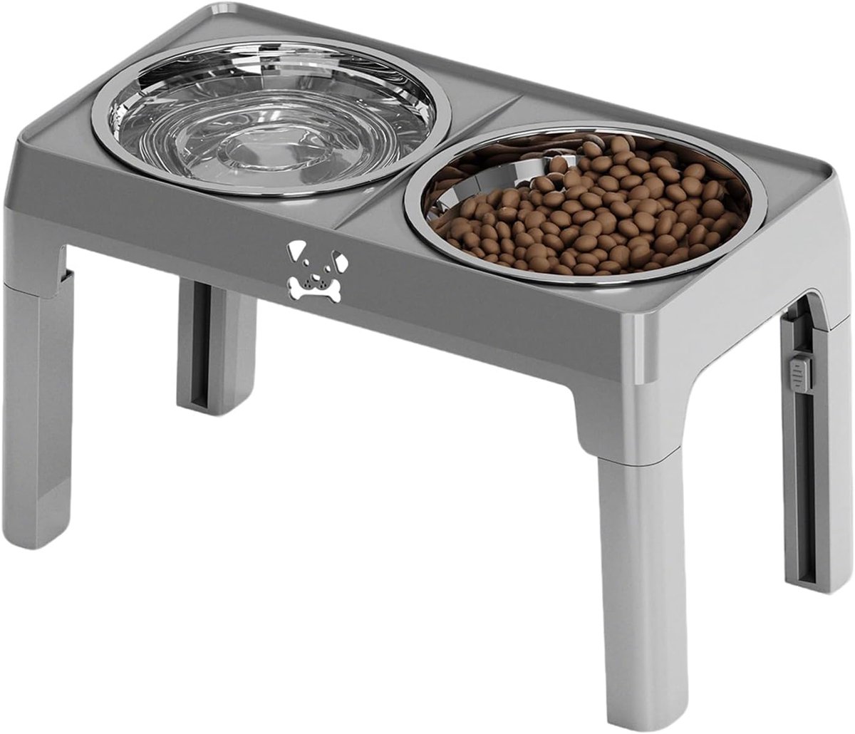 Verhoogde Hondenbakken - Voerstation Huisdier - Comfortabel Eten - 5 Hoogtes Verstelbaar - 44.5 x 25 x 9 cm - Grijs