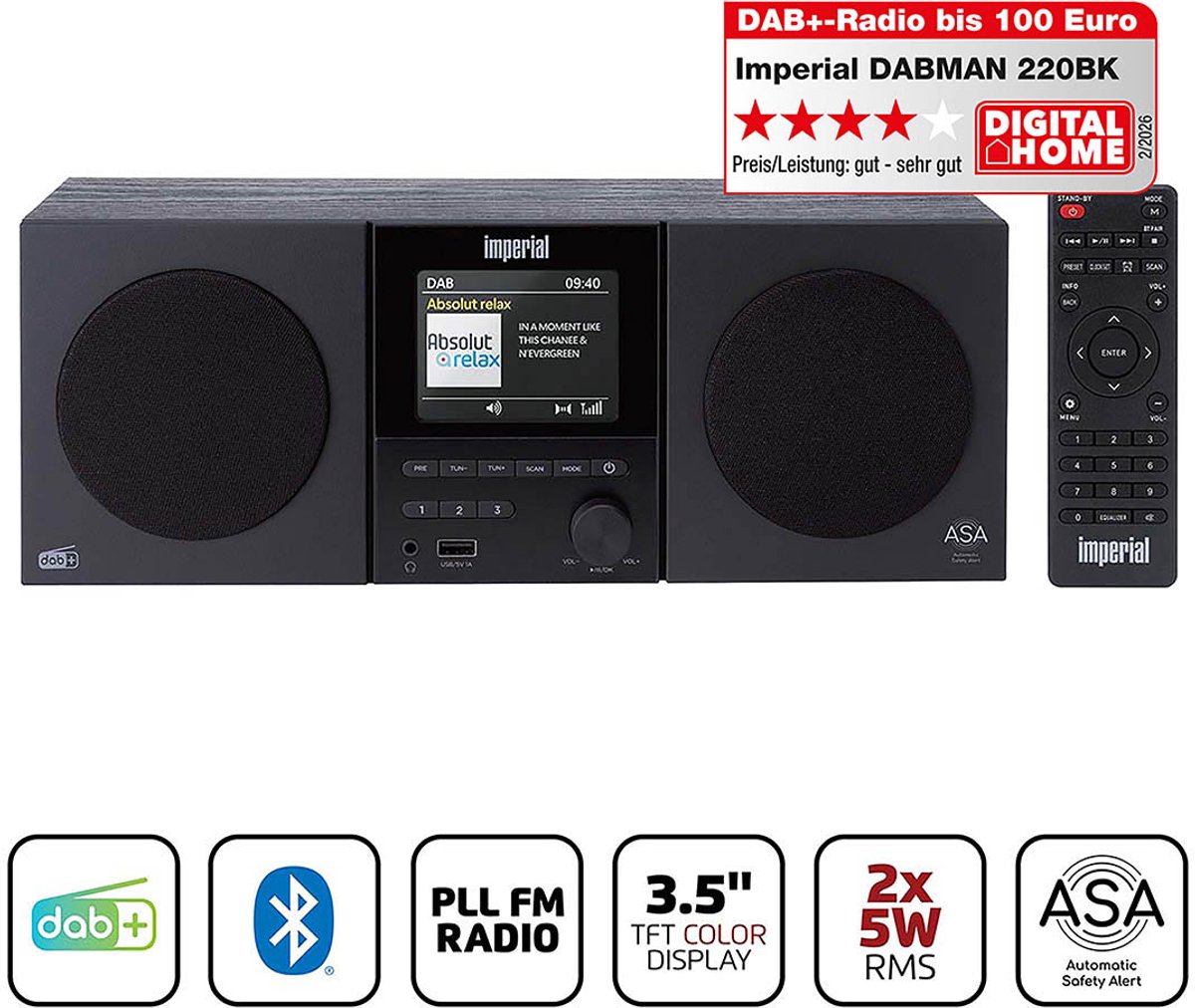 Imperial DABMAN-220BK DAB+/FM Radio - Bluetooth - Stereo - Zwart