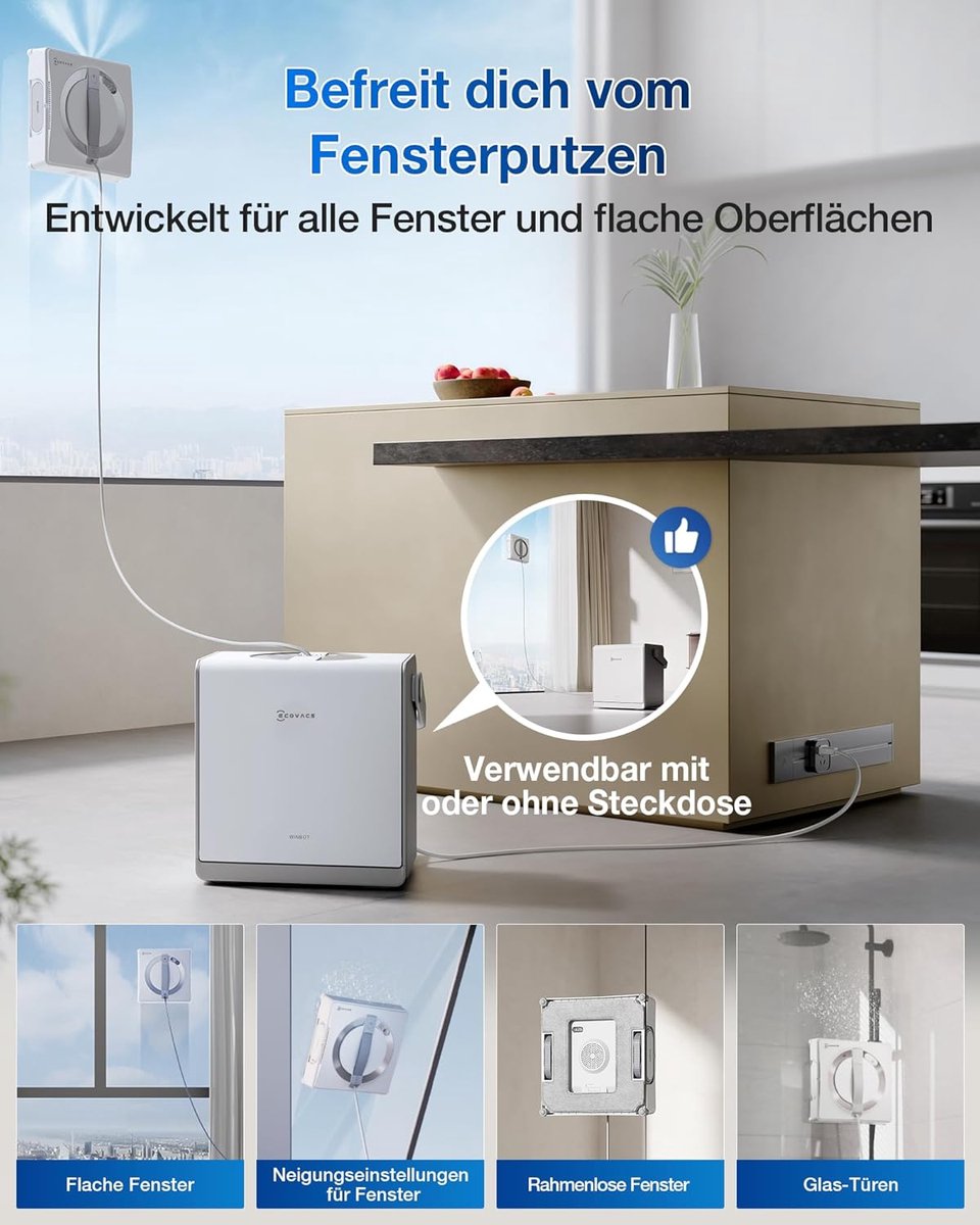 Ecovacs Winbot W2 Pro Omni Robot Ramenreiniger - Ramenwasser - Ruitenreiniger - Win-SLAM 4.0 Intelligente Routeplanning - 12-traps Veiligheidssysteem - Dubbele Stroommodus - Voor Ramen, Spiegels, Glazen Deuren- 1000ml Schoonmaakmiddel thumbnail 5