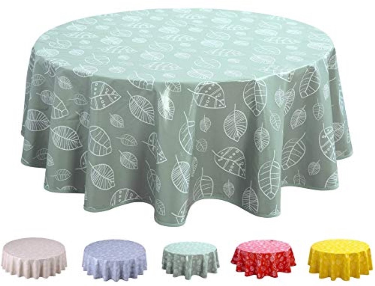 PromoHome Tafelkleed PVC Bladeren Rond 160 cm Saliegroen